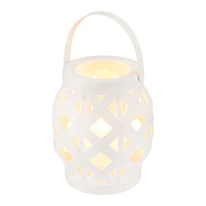 Декоративный фонарь со свечкой, плетеный корпус, белый, размер 14х14х16,5 см, цвет теплый белый