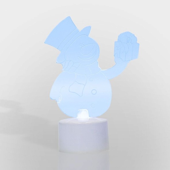 Фигура светодиодная на подставке Снеговик с подарком 2D, RGB